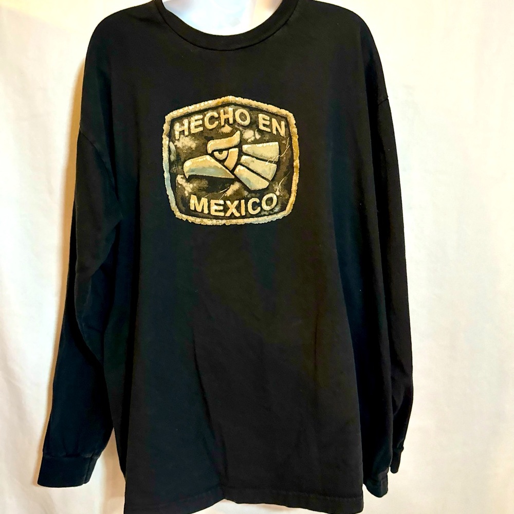 Vintage Long Sleeve Anchor Blue Hecho En Mexico  XL Black Tshirt Quality Cotton